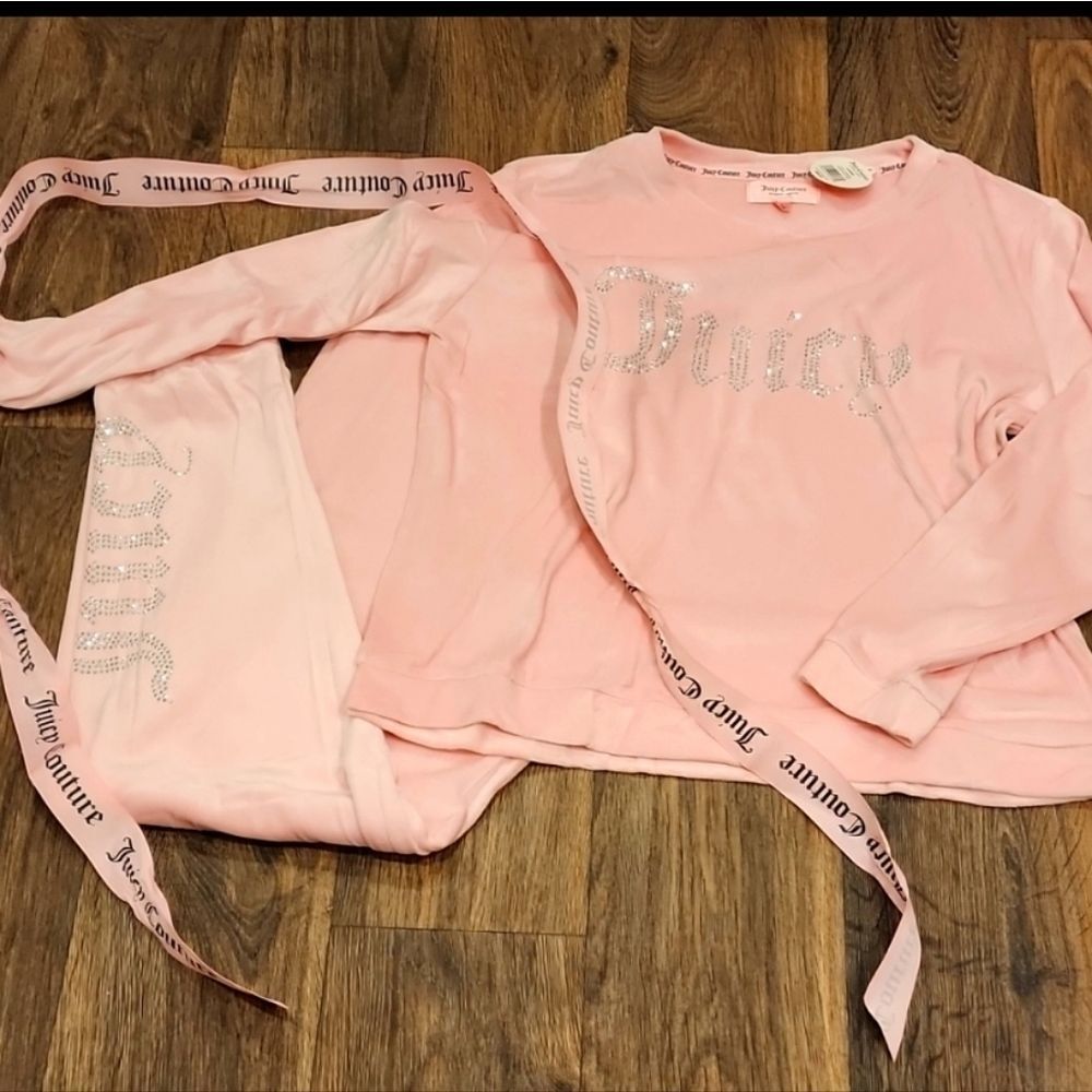Juicy‎ Couture JC Rhinestone Logo Velour Loungewear 2-PIECE Set - Picture 3 of 5